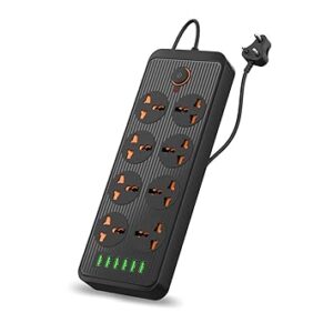 Portronics Power Plate 7 with 6 USB Port + 8 Power Sockets Power Strip Extension Board with 2500W, 3Mtr Cord Length, 2.1A USB Output(Black)