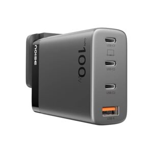 Noise Power Series 100W GaN Charger: Fast Charging Adapter, 4 Ports (3 USB-C + 1 USB-A), Globally Compatible, iPhone 0 to 50% in 27mins, Supports All iPhones, Android Phones, Laptops, Macbooks (Black)