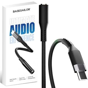 Basesailor Type-C to 3.5mm Audio Jack Connector/Adapter [5 Years Warranty*] with DAC Compatible for iPhone 15/16 Series/Samsung/OnePlus/Google Pixel/Nothing & Other Type C Phones -Headphones Converter