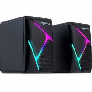 basics 2 X 3W Multimedia PC Gaming Speaker with Aux Connectivity, USB Support, Volume Control, and RGB Lights