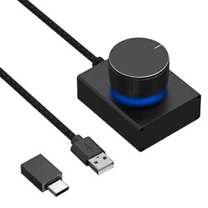 GEEKRIA Volume Control Knob with Rotate Volume Adjustment & One Key Mute Function, PC/Phone Remote Audio Control Adapter, Support Win 7, 8, 10, MAC, Android, USB or USB-C (Black)