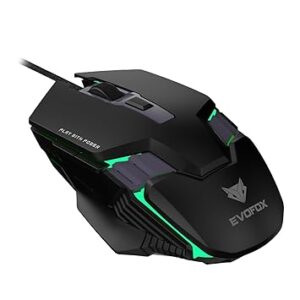 EvoFox Starter Series Spectre USB Wired Gaming Mouse with Upto 3600 DPI Gaming Sensor | 6 Buttons Design | Upto 7 Million Clicks | 7 Colours Rainbow Lighting with Breathing Effect | 1.5m Braided Cable (Black)