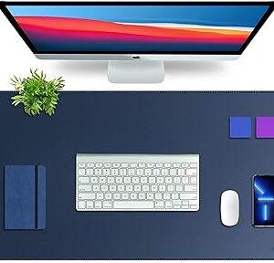 V-CUBE DESIGNS Premium Vegan Leather Desk Mat 90X45cm 2.4mm Thick&Padded|Laptop Mat/Extended Mouse Pad/Stitched, Reversible, Sturdy Deskspread with High Tear/Peel Strength|Anti-Slip,Splash-Proof|Blue