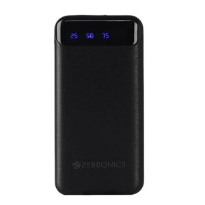 ZEBRONICS MB10000S4 Power Bank, 10000 mAh, 12W, Dual USB Output, Type C & Micro USB Input, Built in Protections, Percentage LED Display, Included USB to Type C Cable, Made in India(Black)