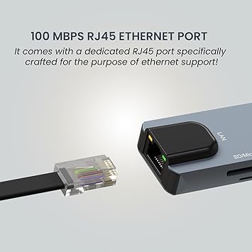 Portronics Mport 8 USB-C Hub (8-in-1) with 4K 30Hz HDMI, 100 Mbps Ethernet, USB 3.0, microSD/SD Card Reader, Type-C Data, PD Charging, USB 2.0, Type-C Plug for Laptop, Mac, PC (Grey) - Image 3