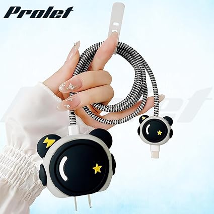 Prolet Cable Protector with 3D Cute Pattern for iPhone Charger only 18W & 20W, Data Line Wire Saver Charging Cable Charger Protective Cable,Full Protection Cover 4 in 1-Black Astronaut - Image 3