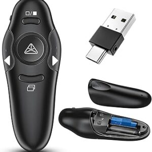 Rts 2-in-1 USB Type C Presentation Clicker Wireless Presenter Remote Clicker for PowerPoint Presentations with Laser Pointer, RF 2.4GHz USB C PowerPoint Clicker Slide Advancer for Computer/Mac/Laptop