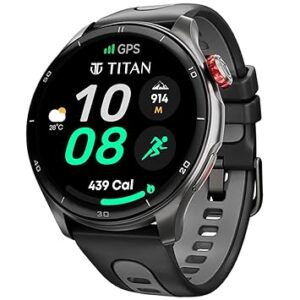 Titan Celestor 1.43" AMOLED Smart Watch with Built-in GPS, Advanced Health Intelligence, AI Voice Assistant, Aluminium Case, 100+ Sports Modes, Water Resistance – Smartwatch for Men & Women (Black)