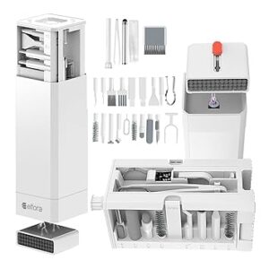 Elfora 32 in 1 Cleaning Tool Kit with Screen Cleaner, Spray Bottle, Tweezer, Brush, SIM Tool & Key Puller| Multi Device Cleaner for PC, Laptop, iPhone, iPad, MacBook, Airpods, Camera & Keyboard(White)