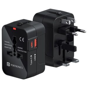 Portronics Juicemate Universal Travel Adapter with 20W Type C PD & 18W USB-A Output Port, All in One International Travel Fast Charging Adapter, Suitable for 200+ Countries US,UK,EU,AUS,Etc(Black)
