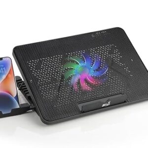 JD FRESH Dual Laptop Cooling Pad with Mobile Stand/7 Height Adjustable Slot/2 USB Ports/Turbo Fan/Striff Stand for Table/Laptop & Mobile Holder for Desk/Computer Stand/Office Desk Accessories (Black)