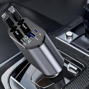 120W Fast Car Charger (2025 New Version) with 80CM Retractable Type-C Charging for 4 Devices – Universal Car Mobile Charger for All Smartphones & Tablets (Car Charger)