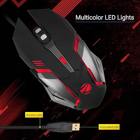 ZEBRONICS-Transformer-M with a High-Performance Gold-Plated USB Mouse: 6 Buttons, Multi-Color LED Lights,High-Resolution Sensor with max 3600 DPI, and DPI Switch(Black) - Image 4